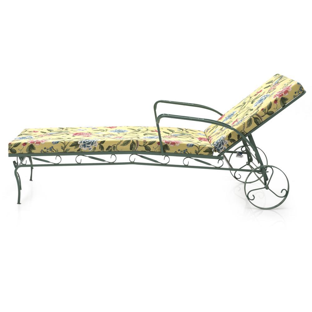 Green Iron Chaise Lounger w Floral Cushion