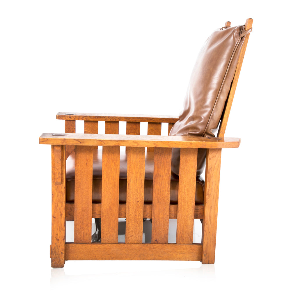 Brown Leather & Wood Morris Chair