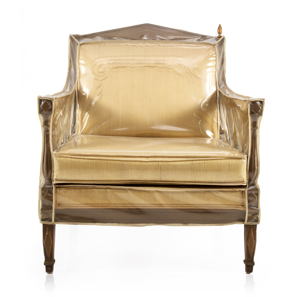 Gold & White Vintage Lounge Chair with Plastic Cover