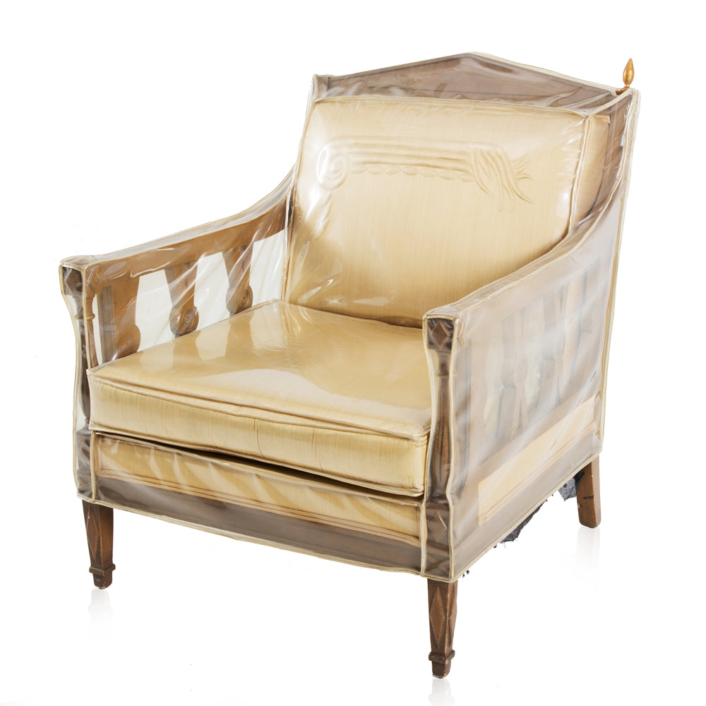 Gold & White Vintage Lounge Chair with Plastic Cover