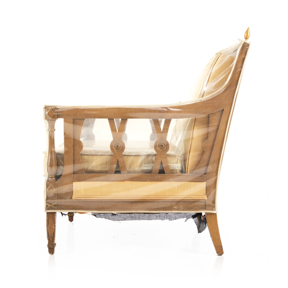 Gold & White Vintage Lounge Chair with Plastic Cover