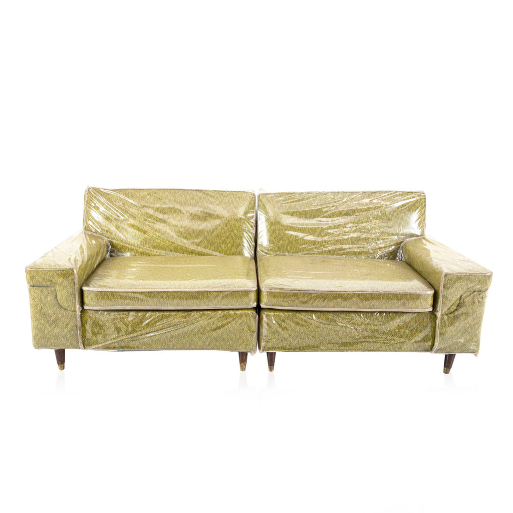 Plastic Covered Vintage Green 3 Piece Sectional Sofa