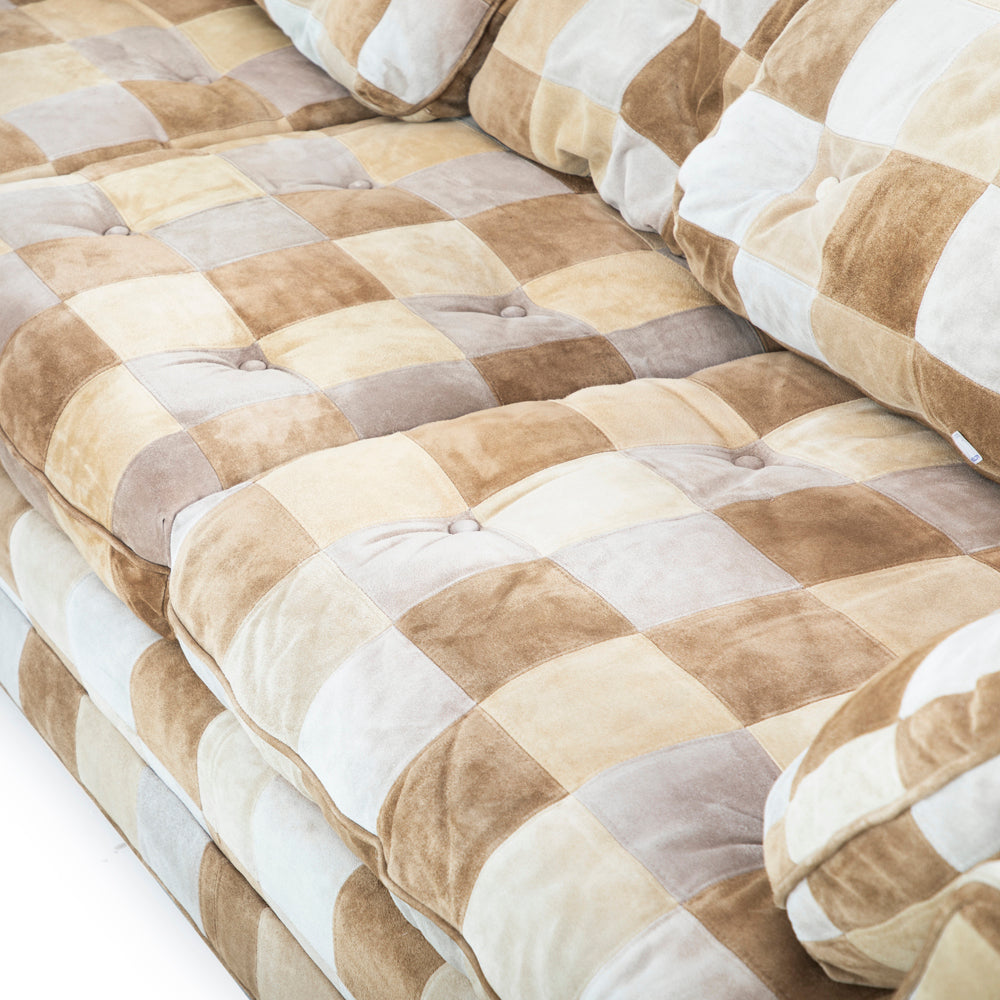 Tan Suede Checkerboard Sectional