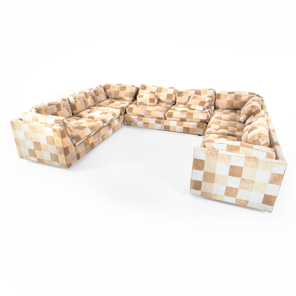 Tan Suede Checkerboard Sectional