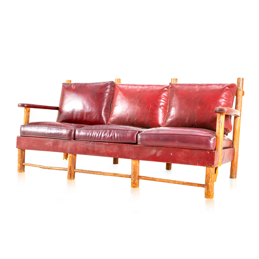 Rustic Red Leather Sofa
