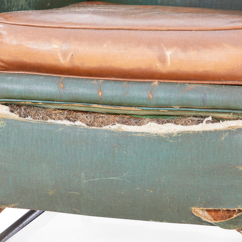 Distressed Green Leather Armchair