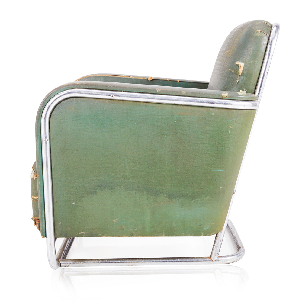 Distressed Green Leather Armchair