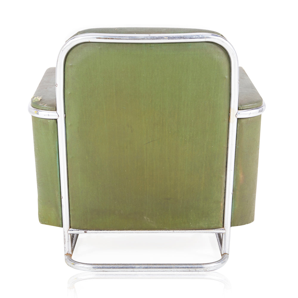 Distressed Green Leather Armchair