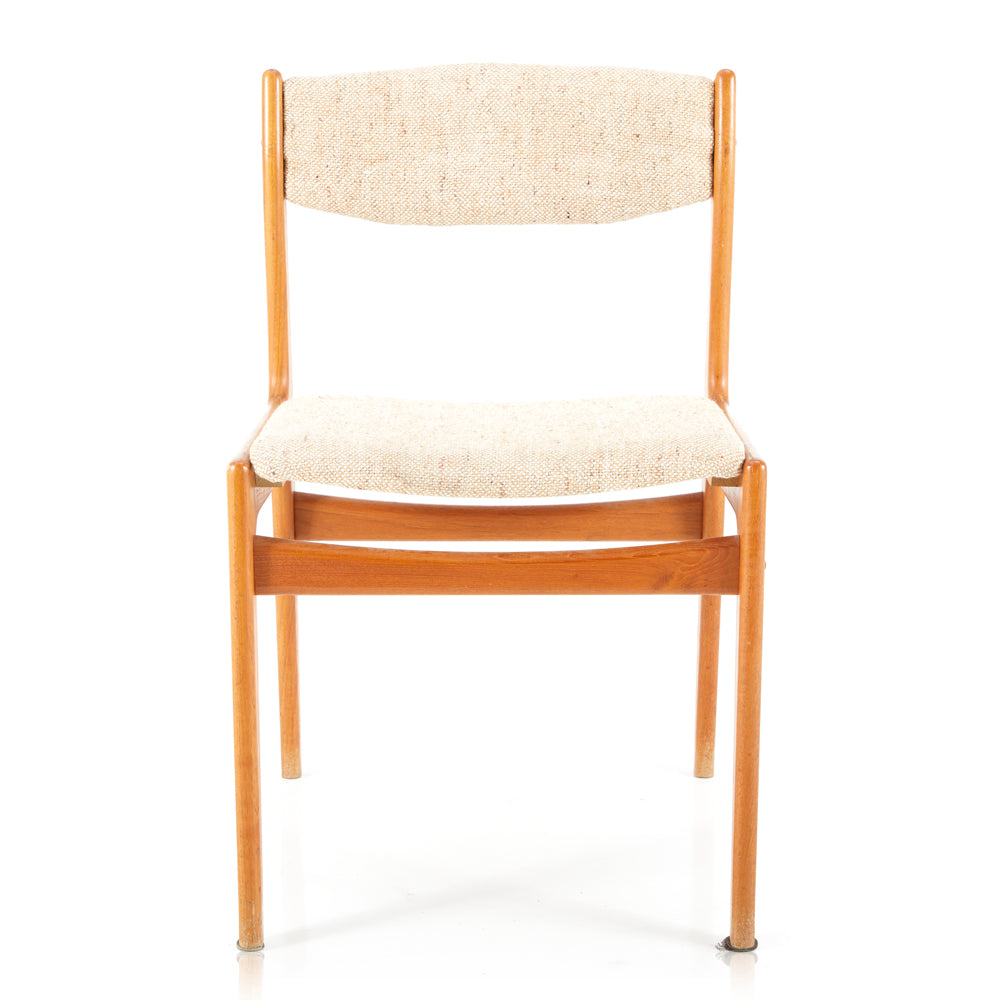 Wood & White Fabric Danish Modern Side Chair