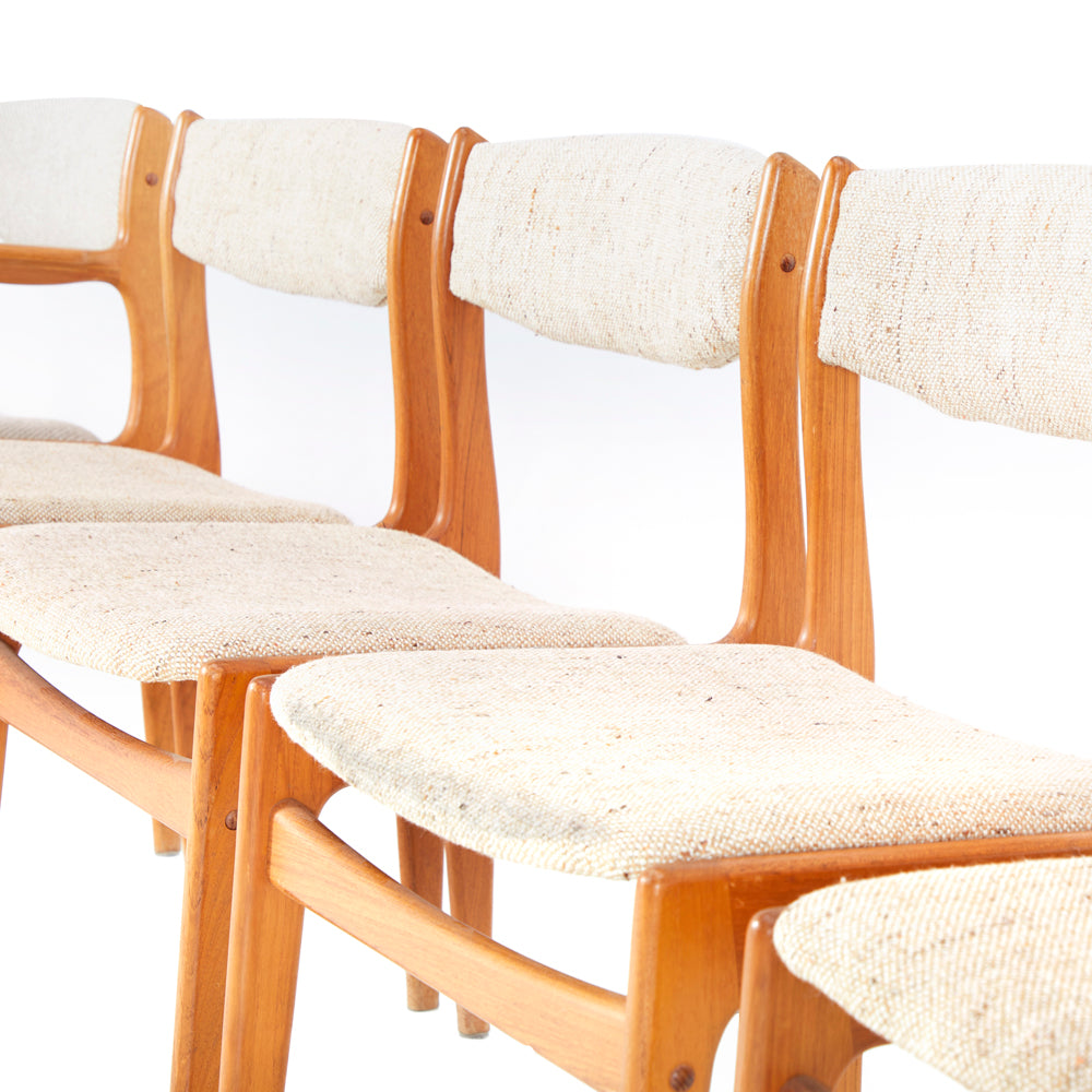 Wood & White Fabric Danish Modern Side Chair