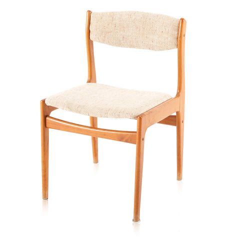 Wood & White Fabric Danish Modern Side Chair
