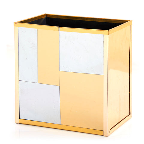 Gold & Silver Metal Mondrian Trash Can