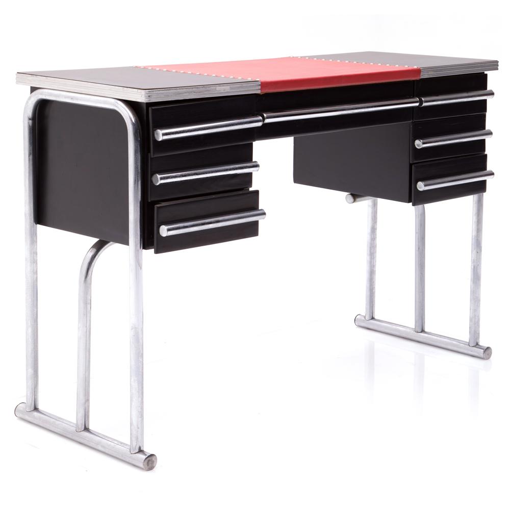 Black Art Deco Desk with Chrome Frame