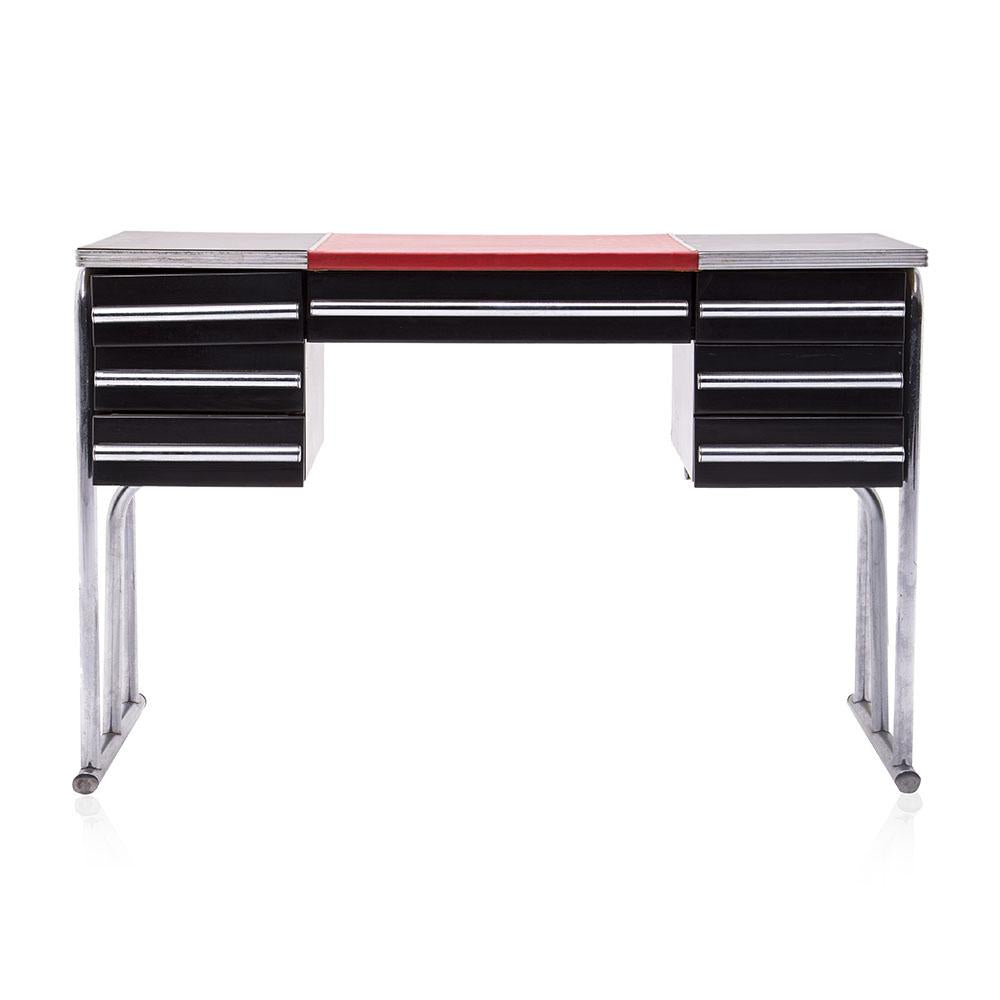 Black Art Deco Desk with Chrome Frame