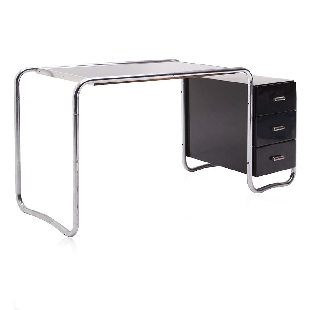 Curved Chrome Black Cabinet Desk