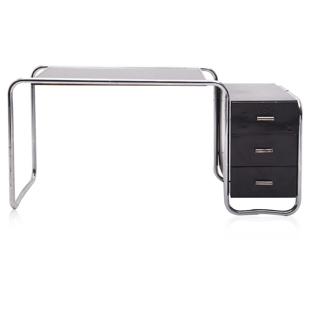Curved Chrome Black Cabinet Desk