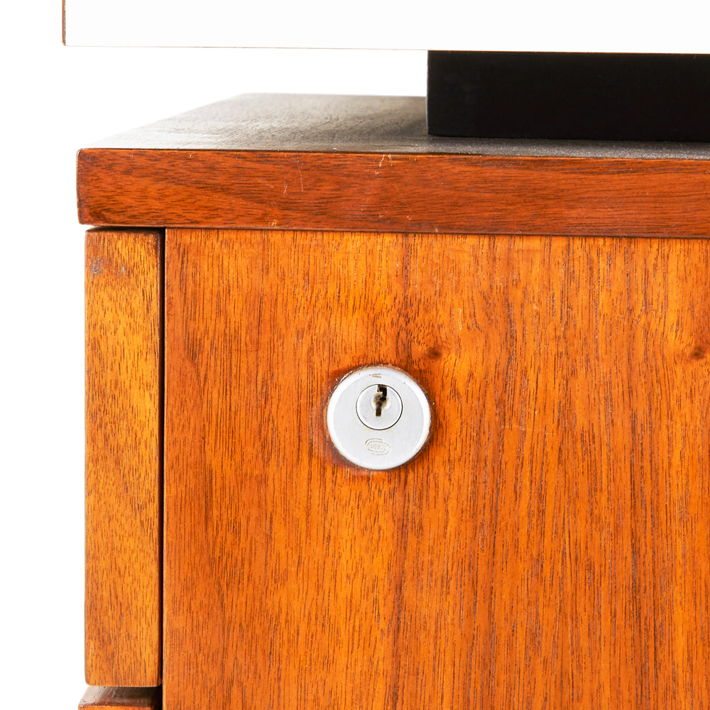 White Top Desk with One Side of Wood Drawers