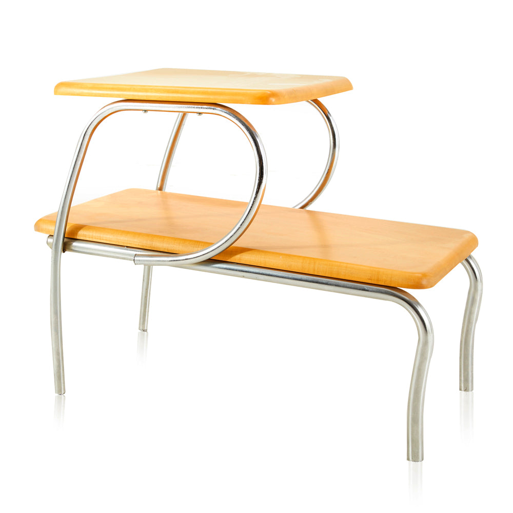 Wood and Chrome 2-Tier Side Table