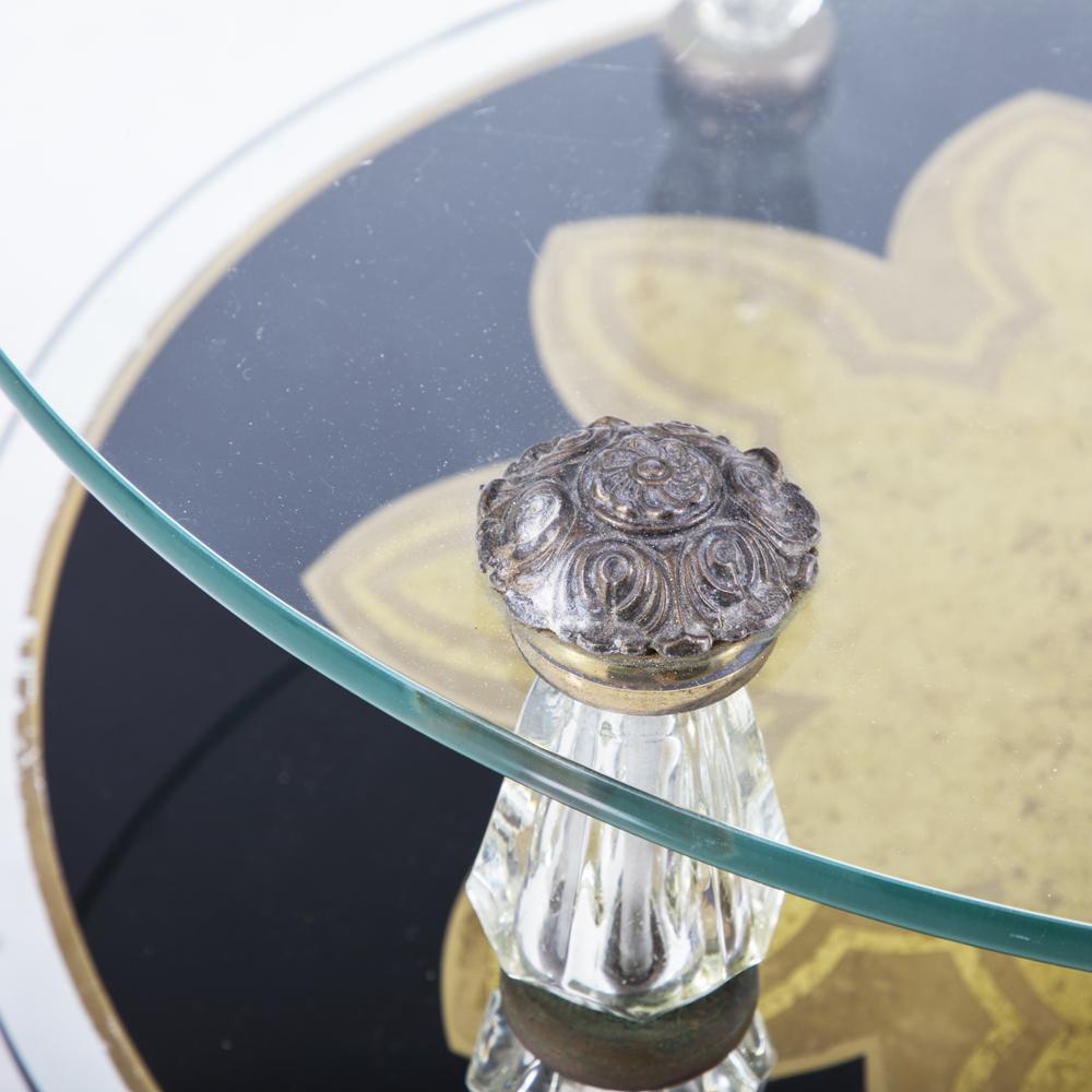 Ornate Black Gold Glass 3-Piece Coffee Table
