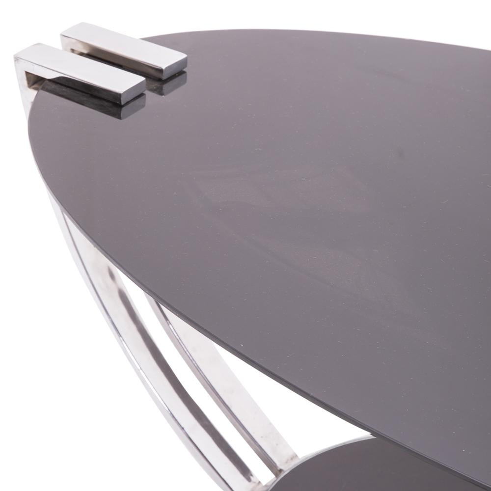 Black & Chrome Glass Oval Coffee Table