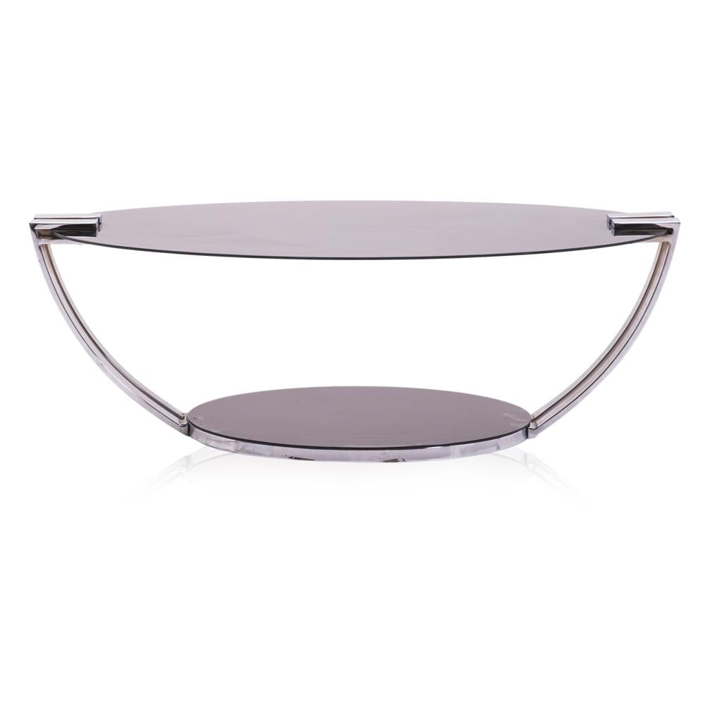 Black & Chrome Glass Oval Coffee Table