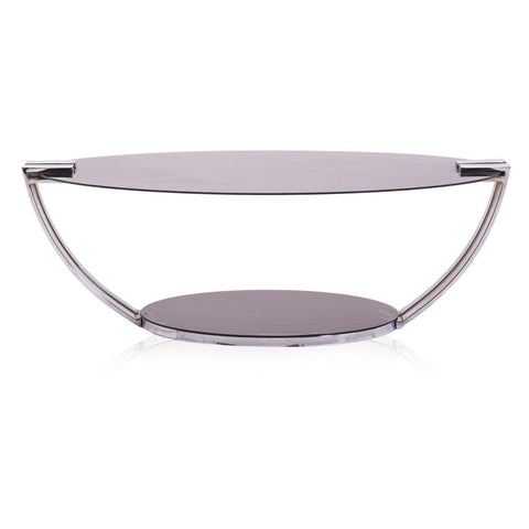 Black & Chrome Glass Oval Coffee Table