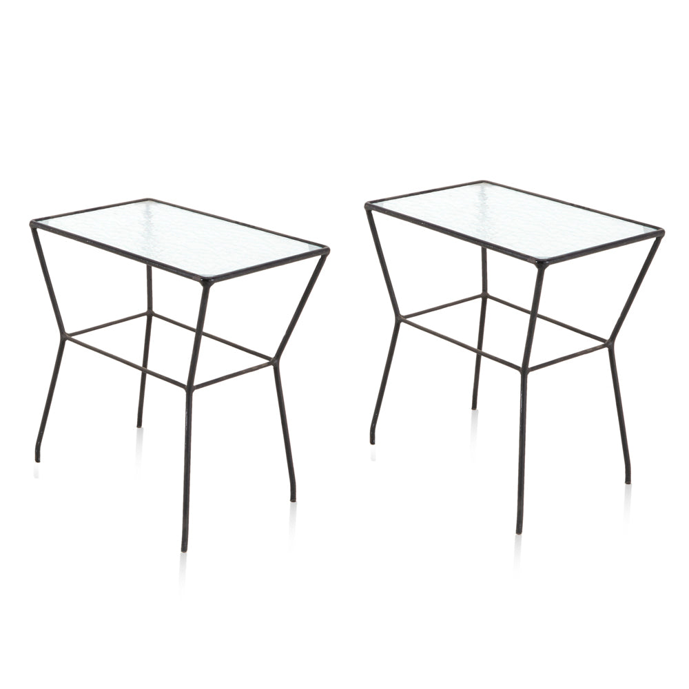 Glass & Black Metal Side Table