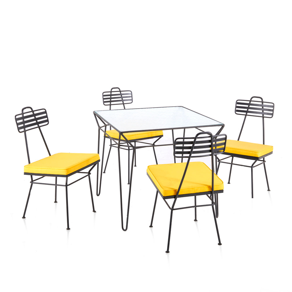 Glass & Black Metal Square Outdoor Dining Table