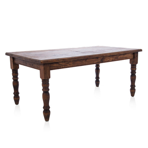 Large Dark Wood Rustic Farmhouse Table with Turned Legs