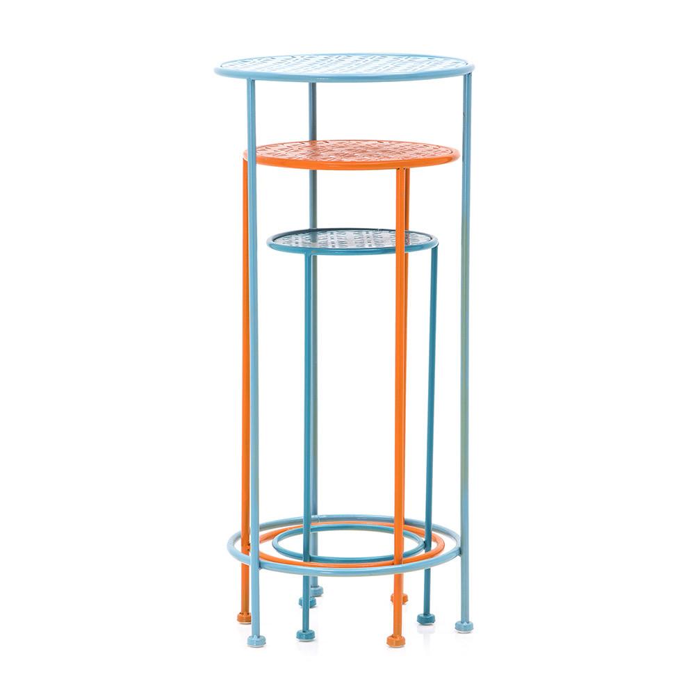 Blue & Orange Three Tier Metal Side Table Set