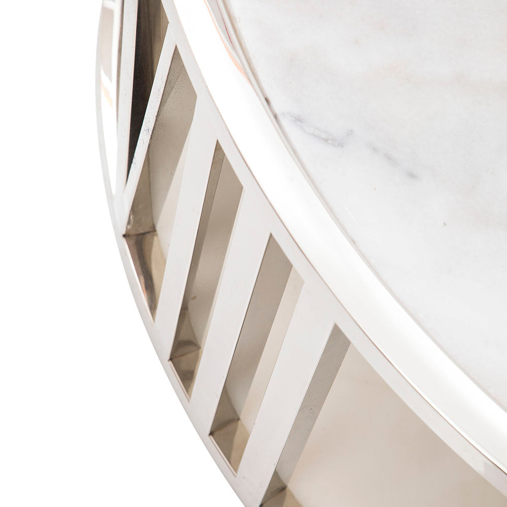 White Marble & Chrome Circle Roman Numeral Coffee Table