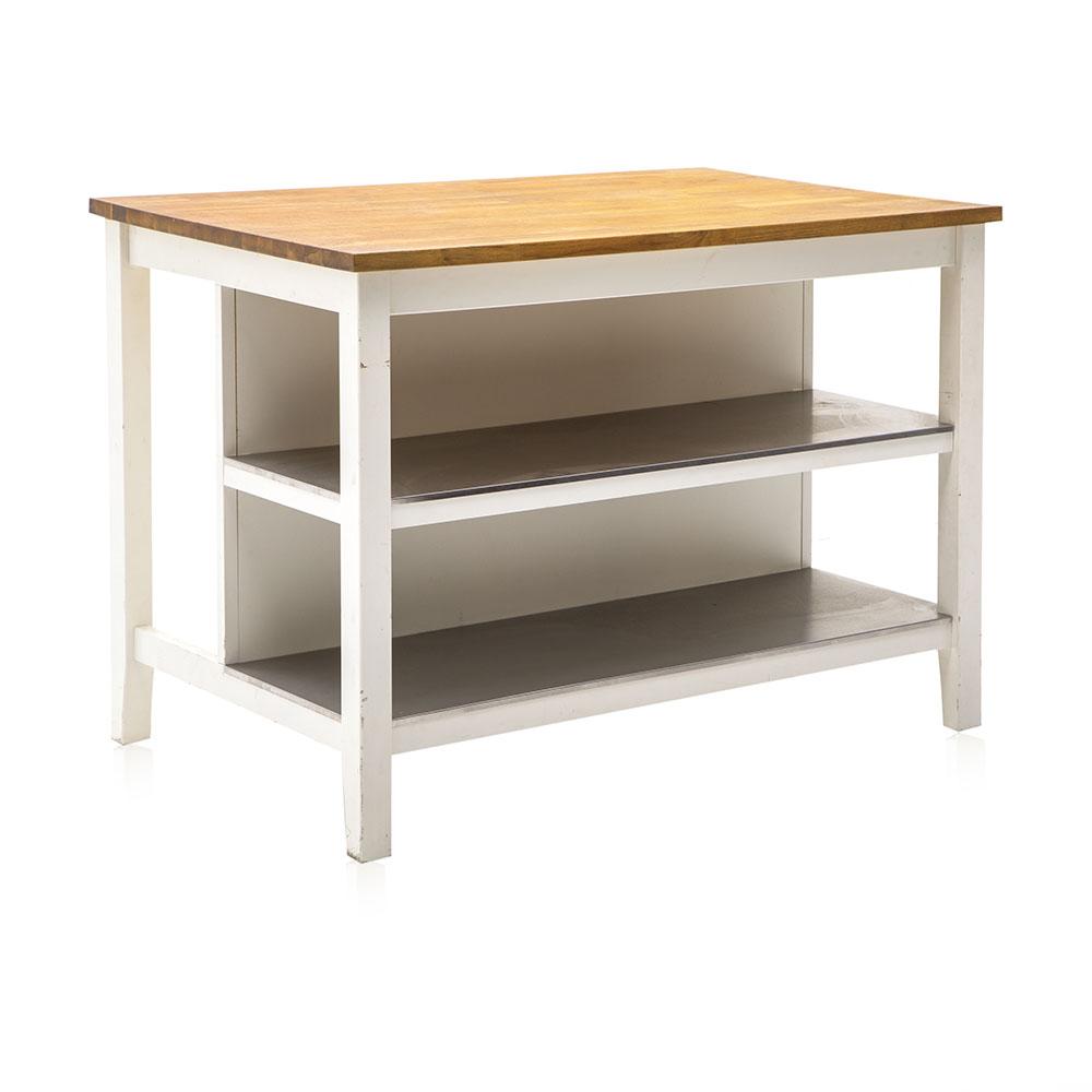 White & Wood Top Kitchen Island
