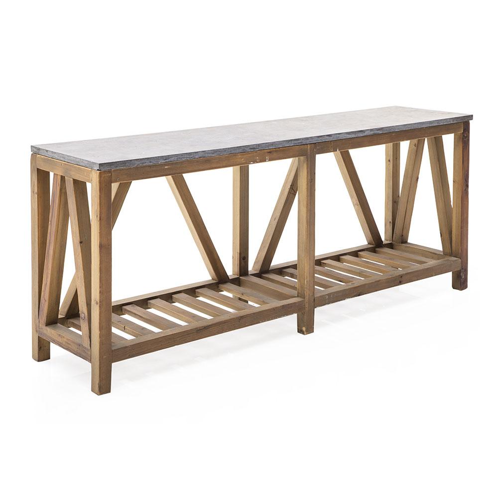 Heavy Grey Marble Top Wood Console