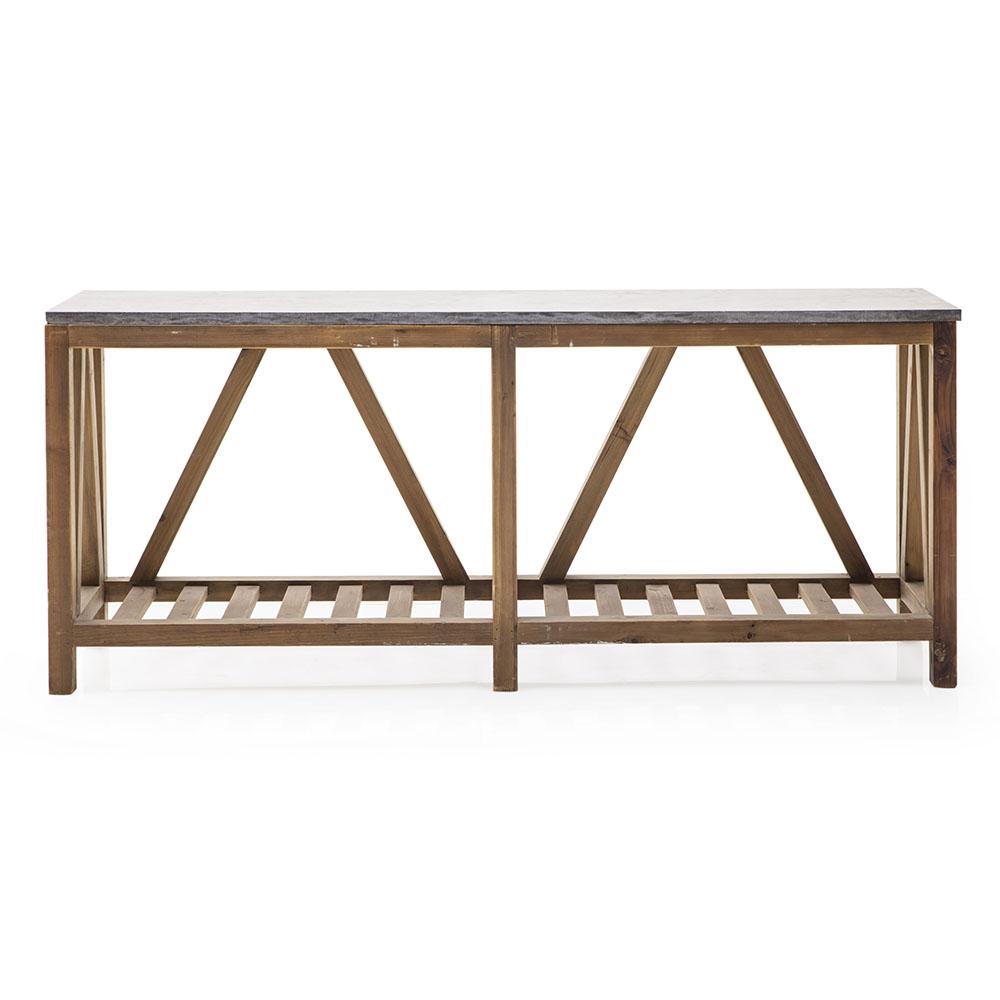 Heavy Grey Marble Top Wood Console
