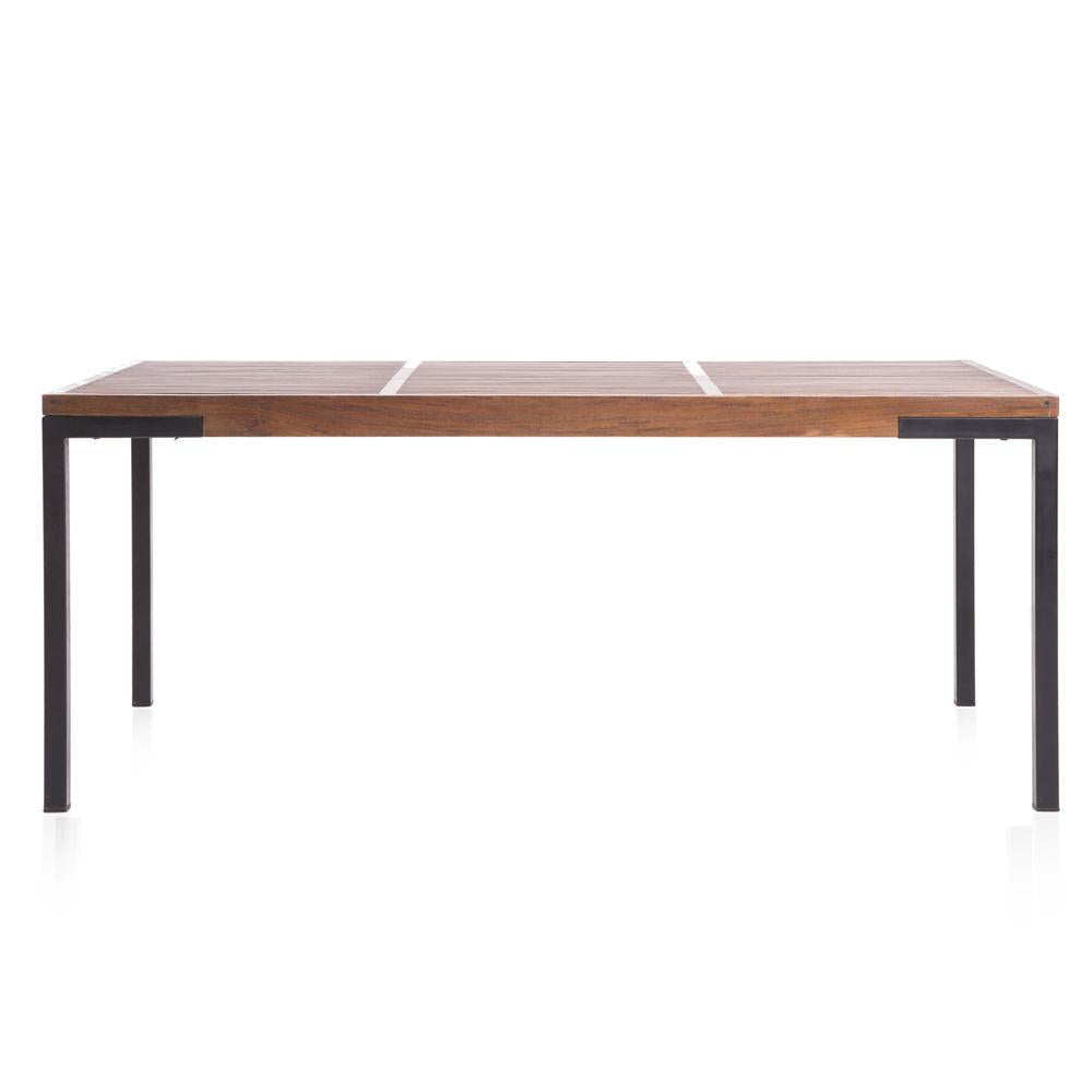 Wood Slat and Black Metal Outdoor Dining Table