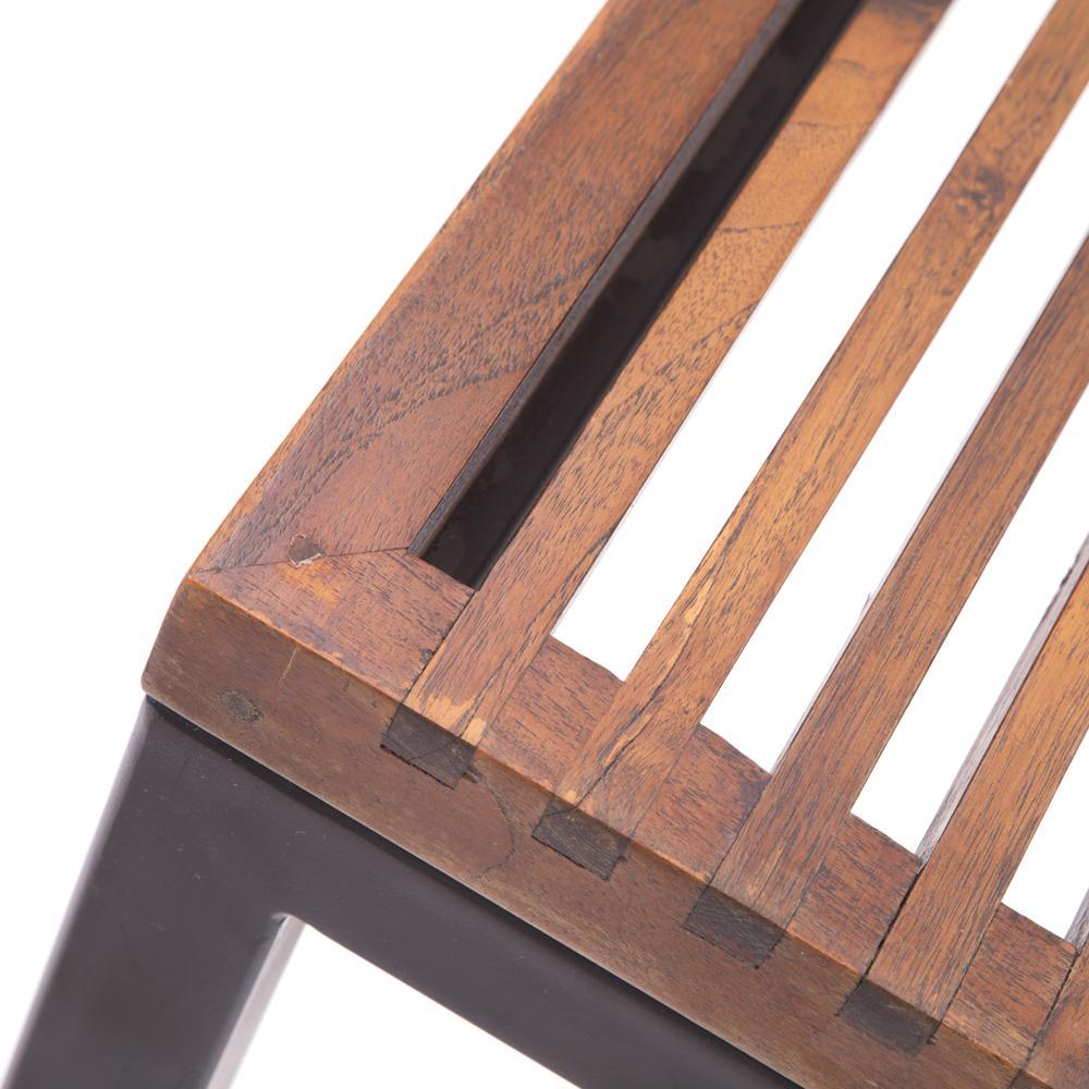 Wood Slat and Black Metal Outdoor Dining Table