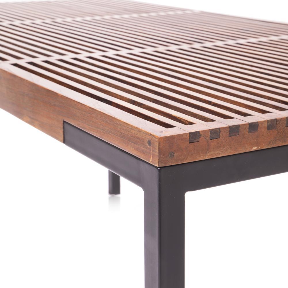 Wood Slat and Black Metal Outdoor Dining Table
