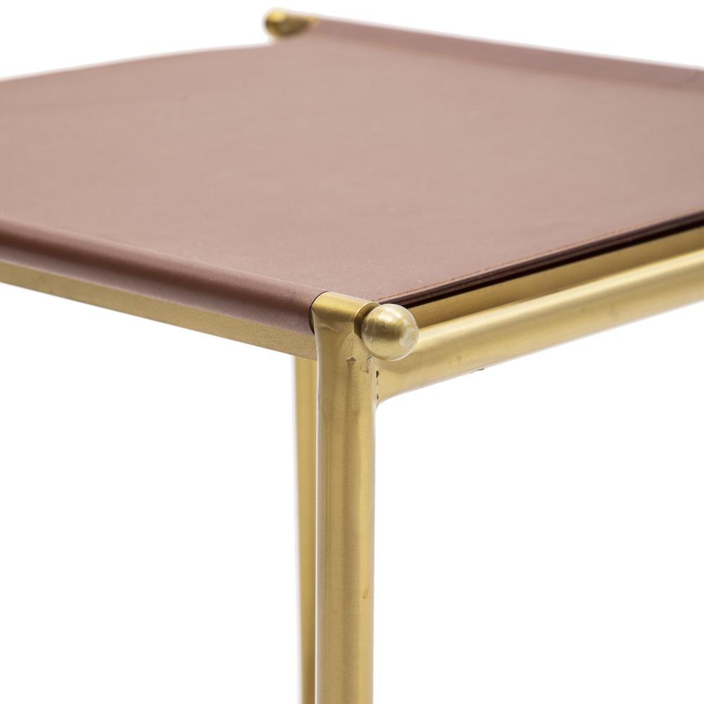 Leather Brass Side Table