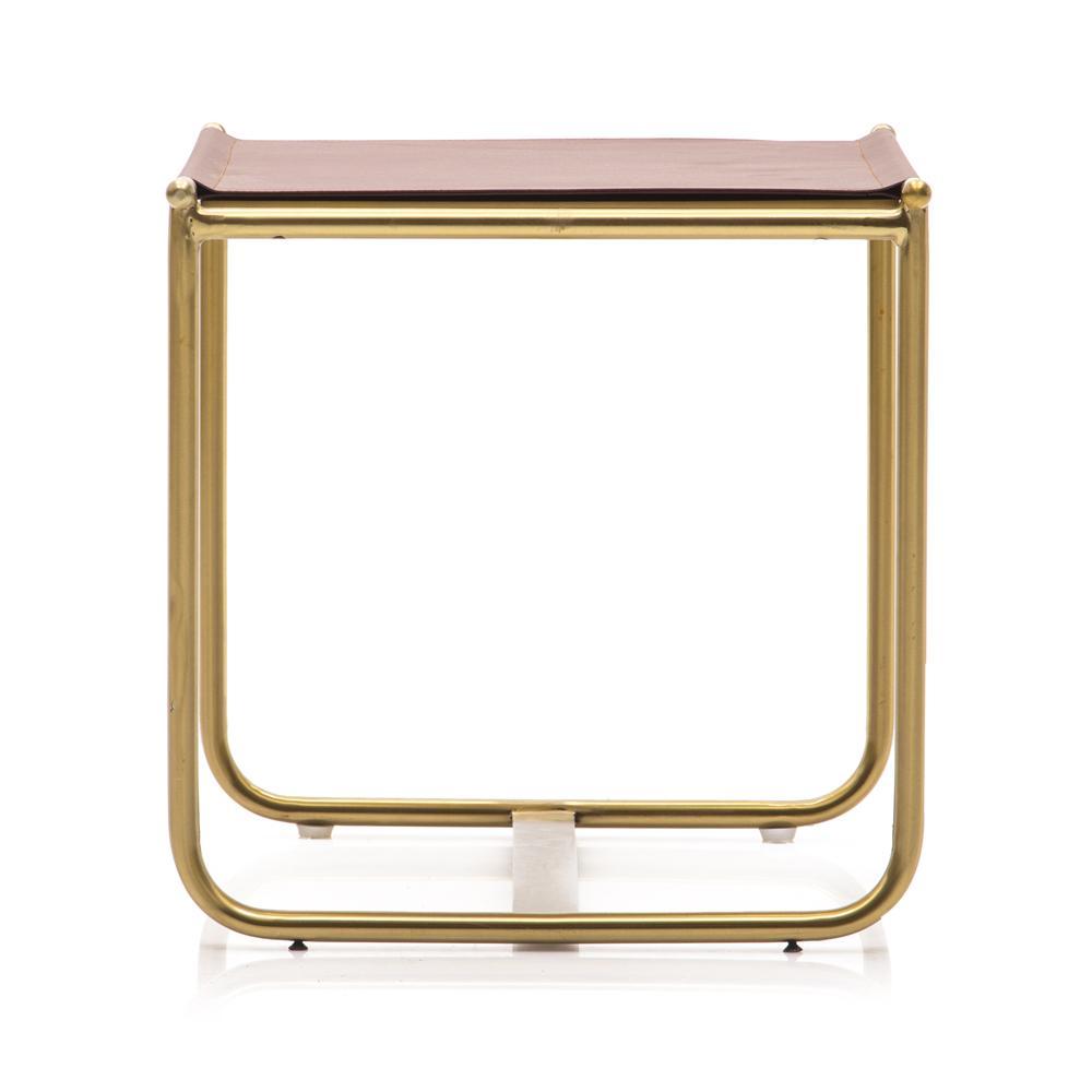 Leather Brass Side Table