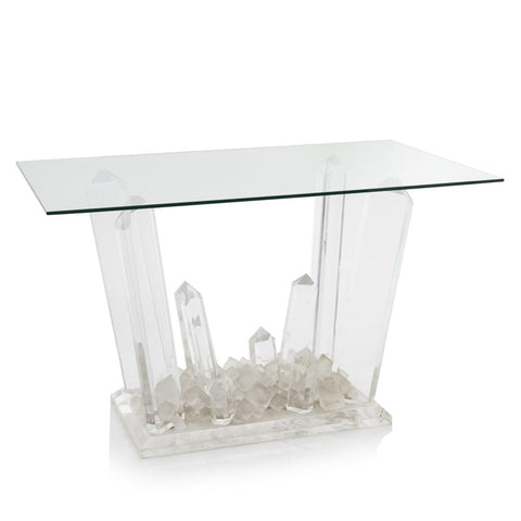 Glass Jagged Crystal Base Console Table