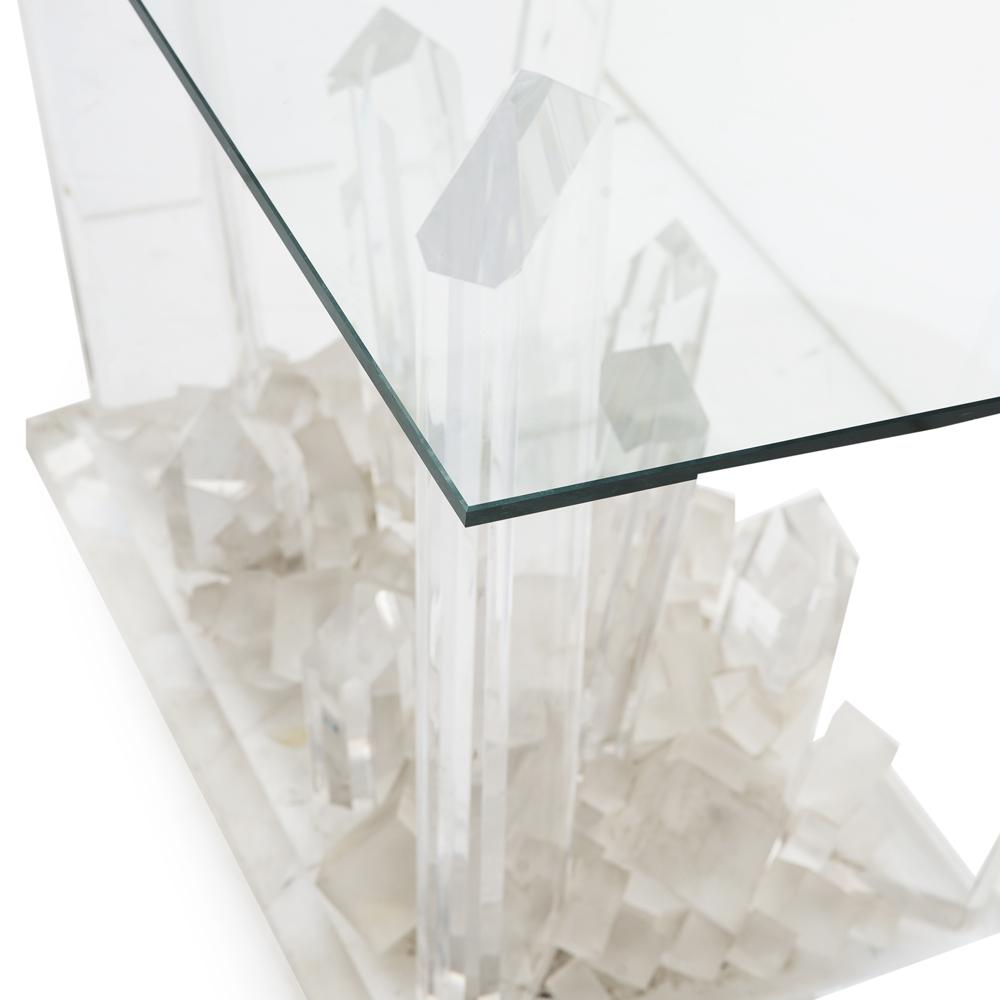 Glass Jagged Crystal Base Console Table