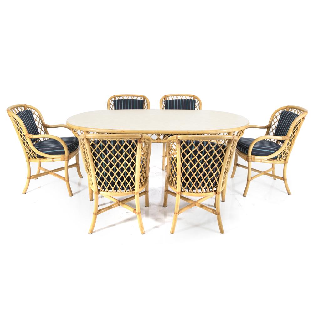 Wood & White Oval Rattan Dining Table