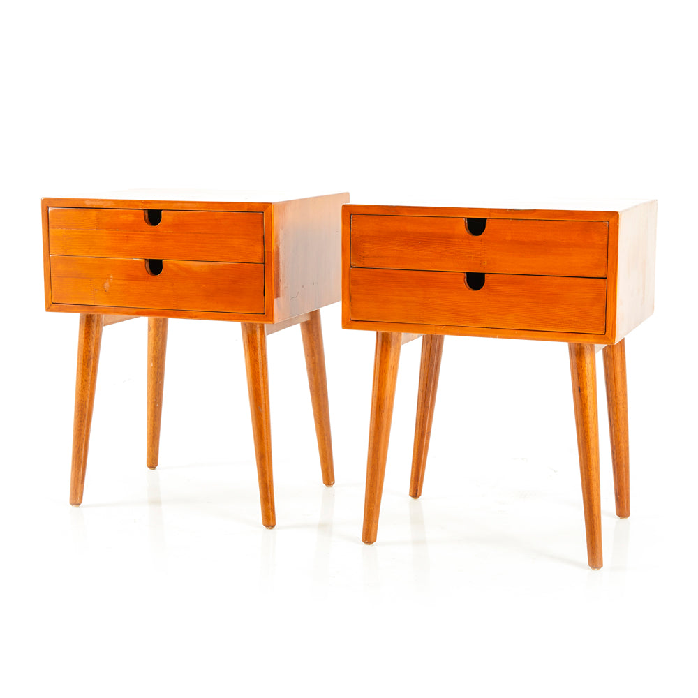Modern Wood Double Drawer Bedside Table