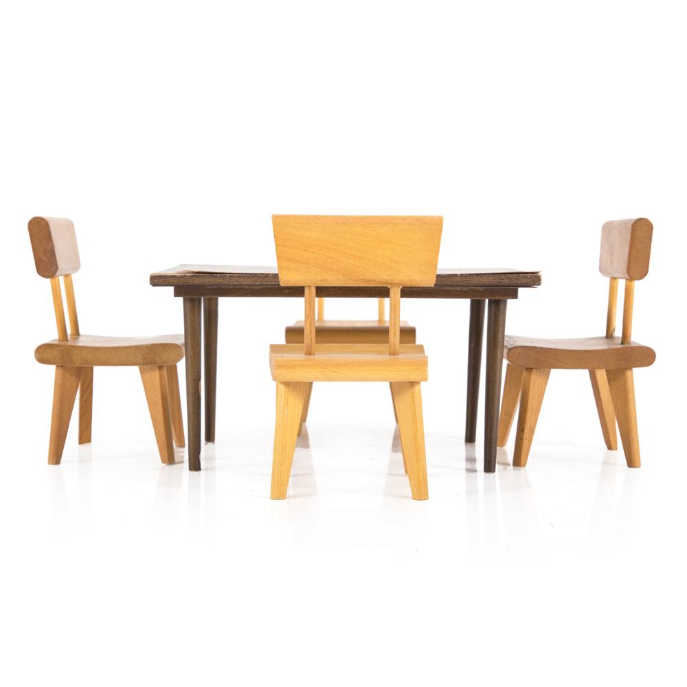 Wood Tiny Dollhouse Dining Table Set
