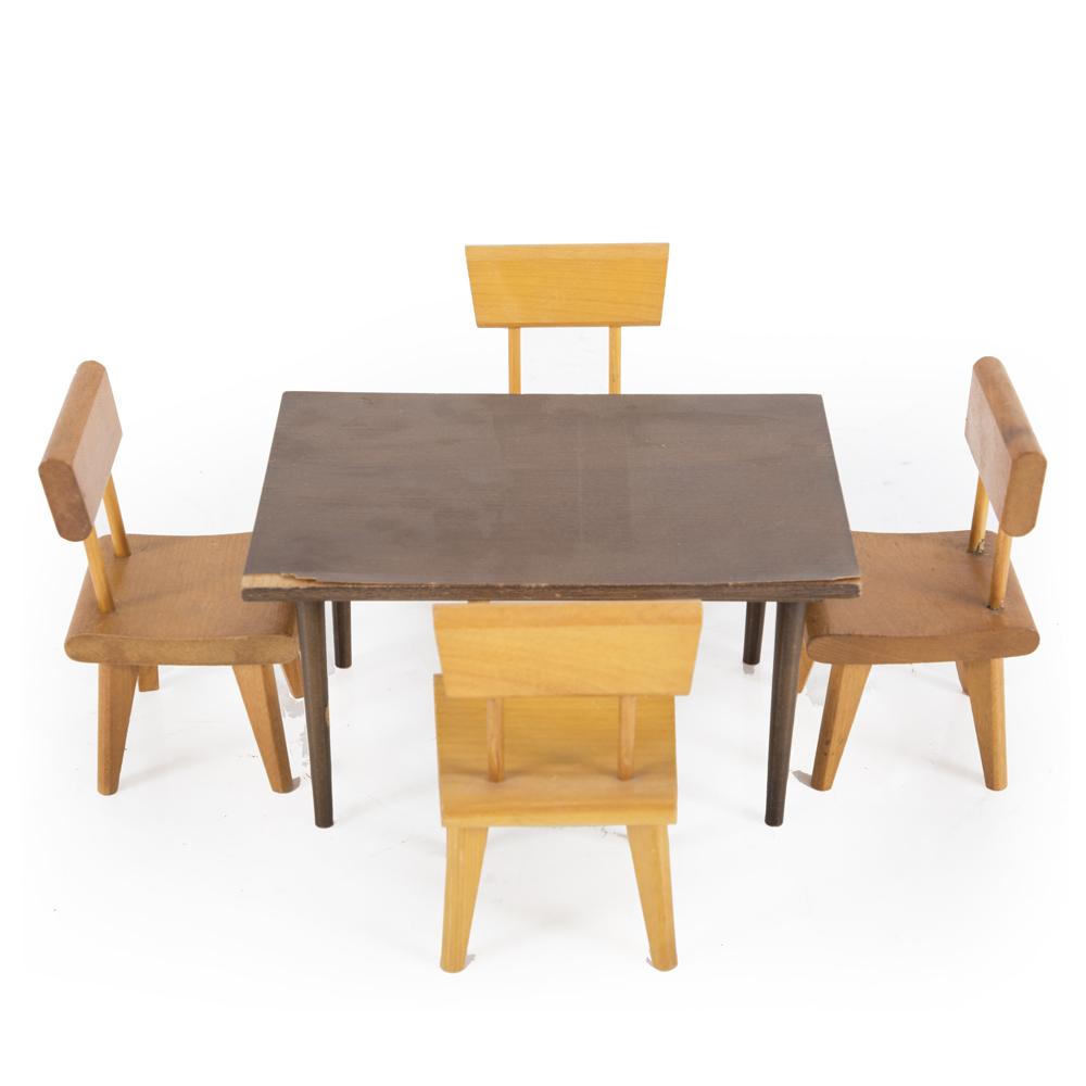 Wood Tiny Dollhouse Dining Table Set