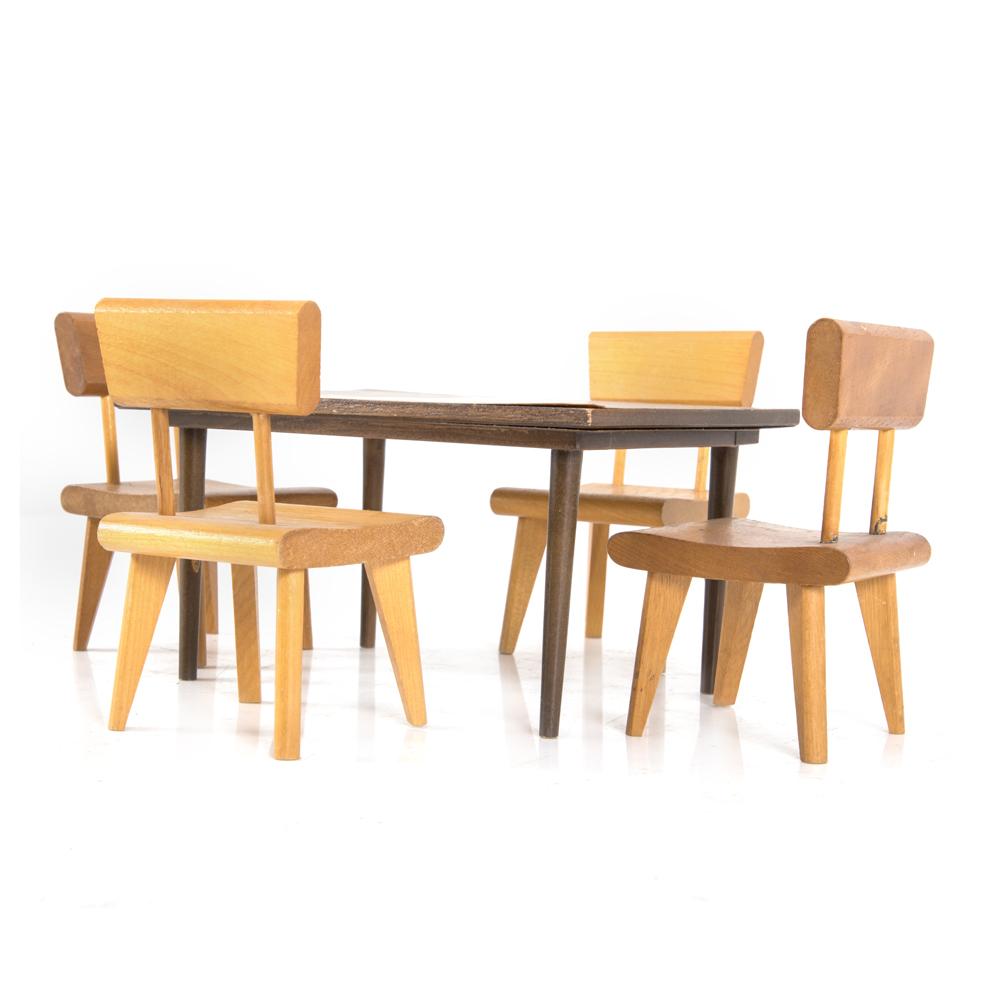 Wood Tiny Dollhouse Dining Table Set
