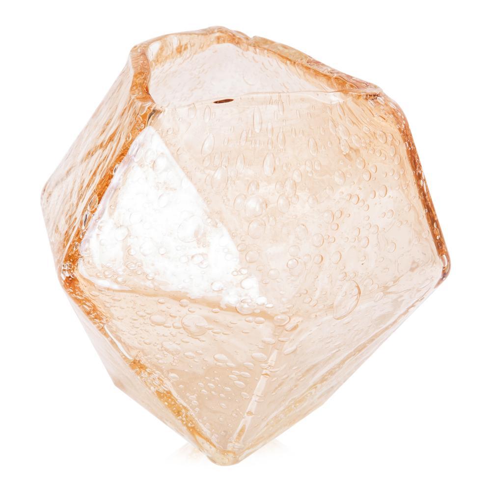 Pink Transparent Glass Hex Vase (A+D)