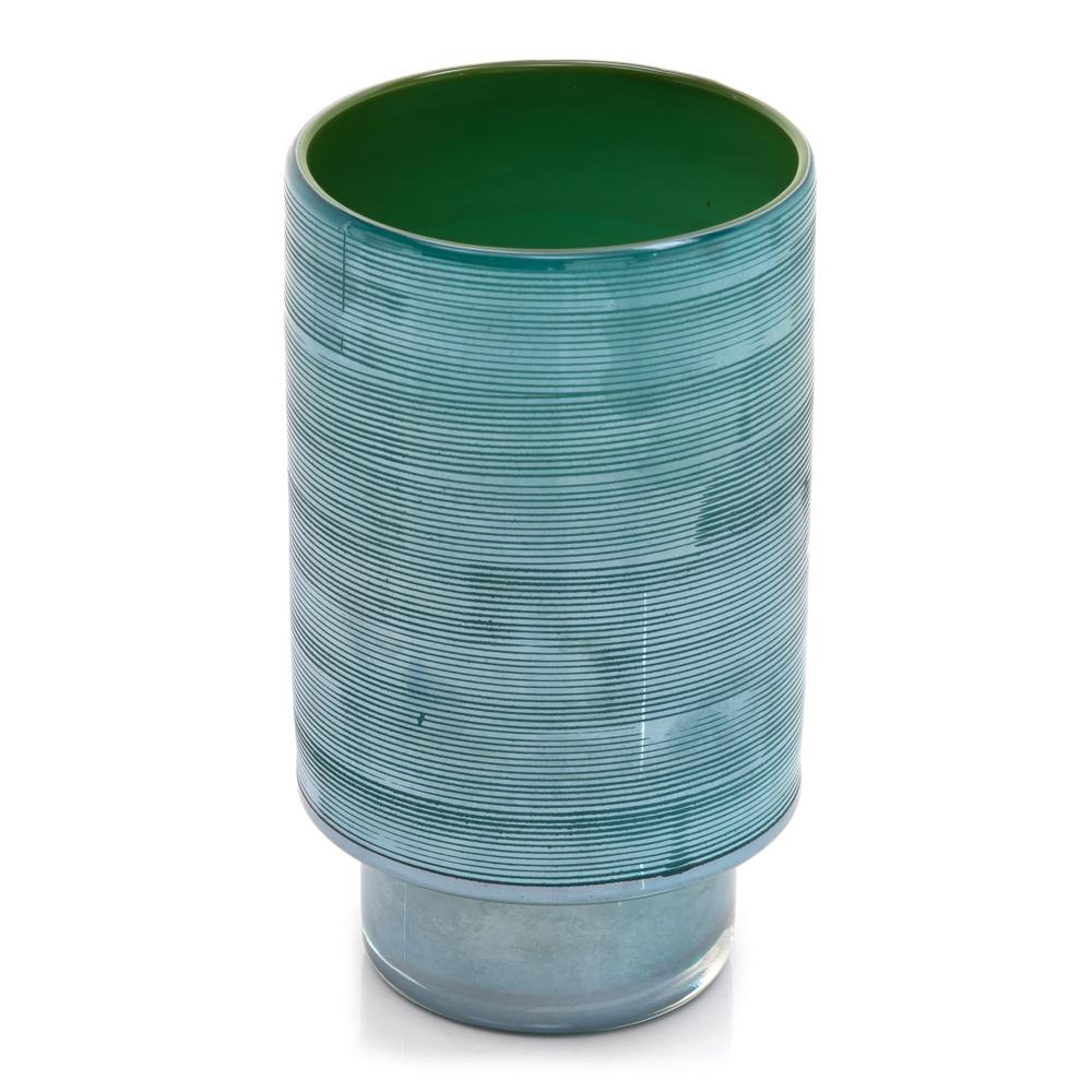 Blue Ribbed Ceramic Vase