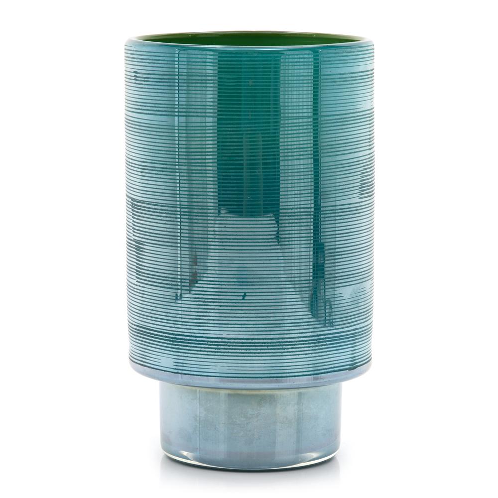 Blue Ribbed Ceramic Vase