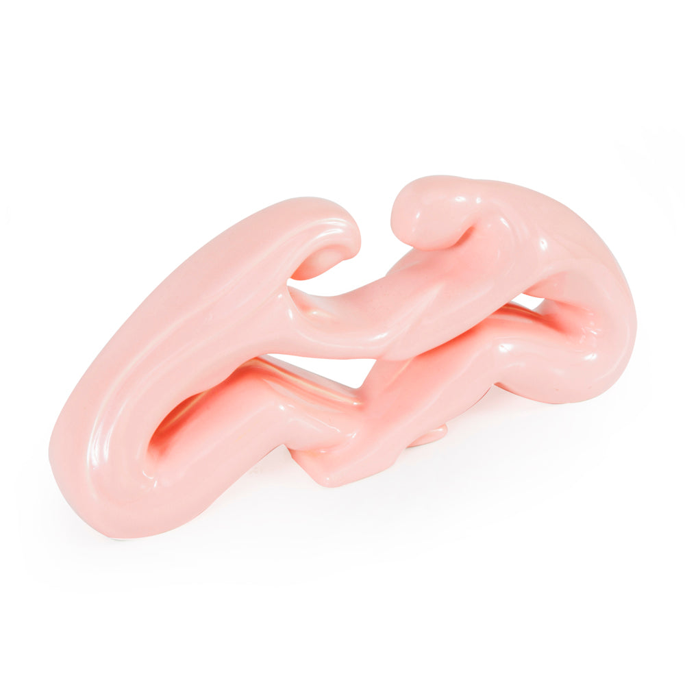 Pink Ceramic Embracing Figures Sculpture